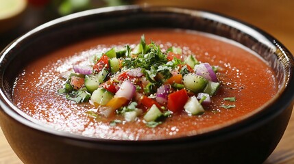 Delicious Tomato Gazpacho Soup with Fresh Garnish for Food Bloggers and Restaurants
