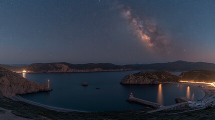Obraz premium Milky Way Galaxy Over Coastal Island at Night