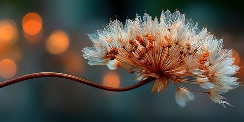 Delicate flower captures attention with intricate details and warm bokeh background during golden hour glow