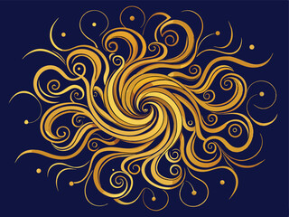 Golden Swirling Abstract Design on a Dark Blue Background