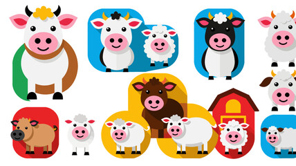 Cartoon Farm Animals Illustration_Cute Cows and Sheep Clipart_Perfect for Childrens Books and Farm Themed Designs_Colorful and Engaging Graphics