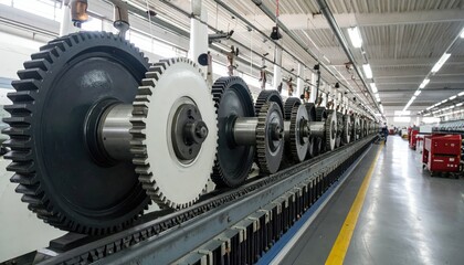 Fototapeta premium Industrial Factory Setting with Large Gears on Production Line