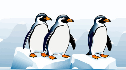 Fototapeta premium Cute Cartoon Penguins on Iceberg Illustration_Adorable Penguin Vector Art for Kids_Animal Clip Art_Educational Resources_Penguin Graphics for Arctic Projects