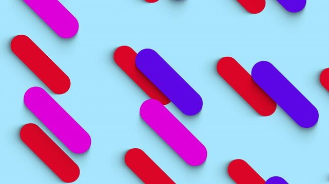 Abstract background in flat style with animation of rounded rectangles, circles and lines on colorful backdrop. Animation of seamless loop.	