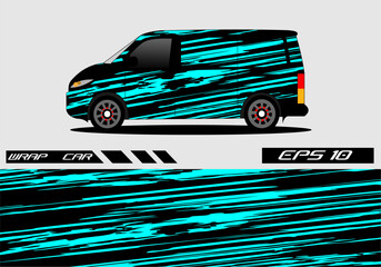 Obraz premium Stylish van wrap design with dynamic blue stripes