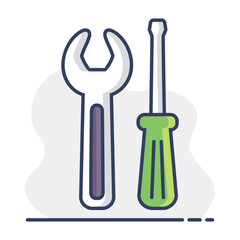 Screwdriver and wrench vector isolated icon