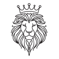 Detailed Lion Head Silhouette Vector Art Illustration with Crown