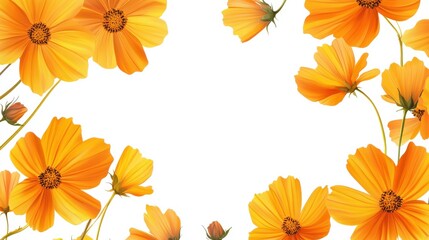 Fototapeta premium Banner with yellow flowers on isolated background. Postcard, card. Border frame with empty copy space for design or text.