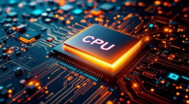 Close-up of a CPU on a circuit board, highlighting technological advancement.