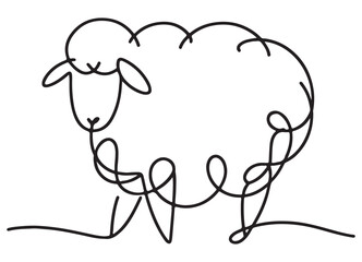 Cute Sheep One Line Drawing Artistic Vector Illustration for Kids