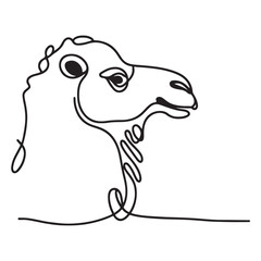 Camel Head Silhouette Minimalist Line Art in Desert Environment