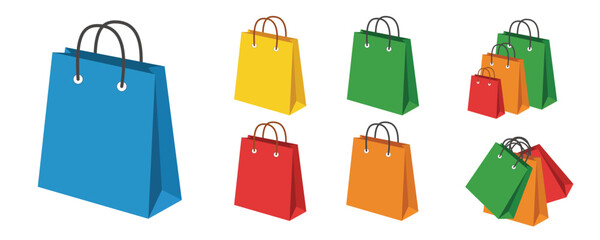 Shopping bags vector illustration, Colorful retail purchase illustration, Downloadable graphics for ecommerce and design