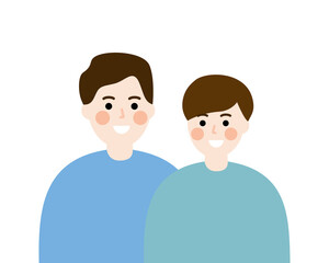Obraz premium Happy father and son portrait. Family, relationship, love, support concepts. Flat people character vector design isolated illustration. 