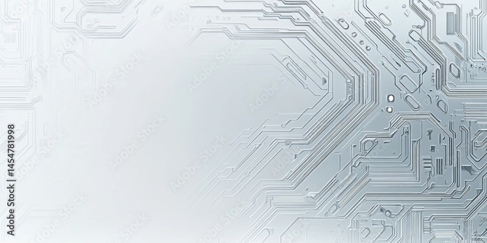 Aufkleber White background with a gray circuit board pattern, a white and gray banner design for a technology or digital product presentation with a copy space area. Digital technology concept.