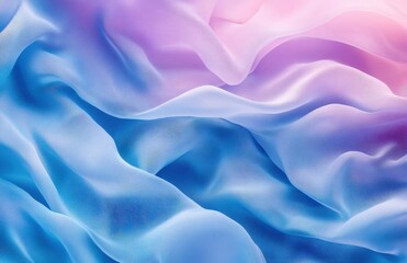 Fototapeta premium Top view of flowing blue silk fabric with wavy texture, creating an abstract background ideal for fashion design and product decoration.