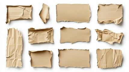 collection of cardboard pieces or torn paper isolated on white background