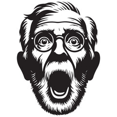 Silhouette Shocked Man Portrait with Open Mouth and Glasses Vector Graphic