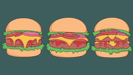 burger collection doodle color vector set volume two