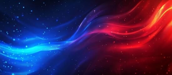 Red and blue background with glowing lines, a technology-themed illustration in a flat design.