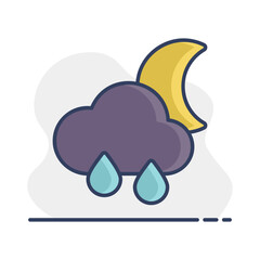 Raincloud with raindrops moon vector flat icon