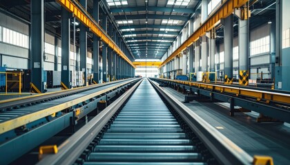 Obraz premium Industrial Warehouse Interior with Rails and Bright Natural Lighting