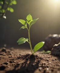 A tiny sprout reaches for sunlight, leaves unfurling ,  nature,  chlorophyll,  outdoor