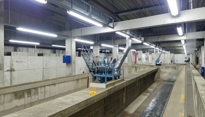 Fototapeta premium Industrial Water Channel System with Concrete Walls and Equipment