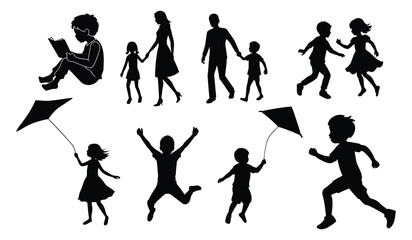 Vector silhouette of children. Happy children vector silhouette,