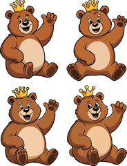 Fototapeta premium Papa Bear with Crown Waving – Cartoon King Dad Vector