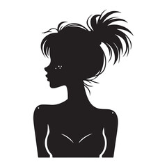 Silhouette of Young Woman with Bun Hairstyle Fashion Portrait Illustration