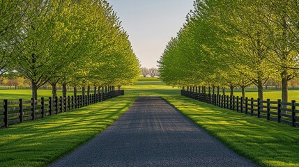 Fototapeta premium Road with trees and green grass on a sunny day