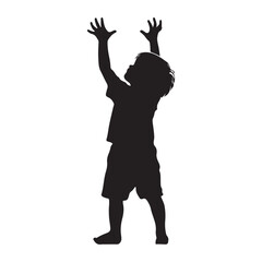 Silhouette of A Little Boy Reaching Upward Vector Illustration