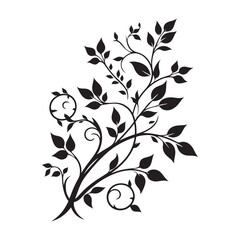 Silhouette Twigs Branch with Leaves Vector Decorative Illustration