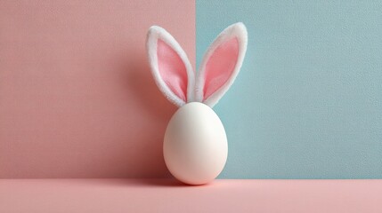 Modern Easter Greeting Card Concept with White Egg and Bunny Ears