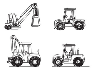 Minimalist Line Art Representation of Telehandler Equipment
