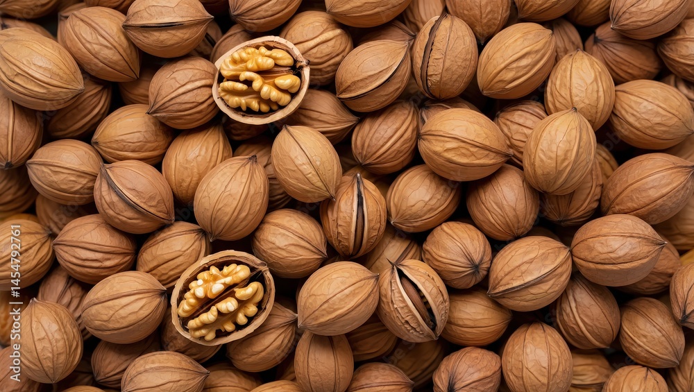 Aufkleber a close-up view of a pile of whole almonds in their shells, with one open to reveal the nut inside.