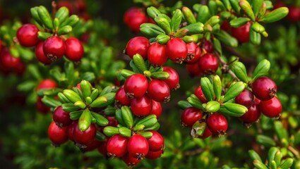 Red berries on green shrubbery.