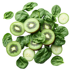 Radiant Green Vitality X Refined Blend of Spinach Kiwi Isolated on Transparent Background