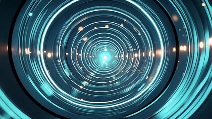 Futuristic glowing circular tunnel with blue neon lights and concentric rings creating a sci-fi digital vortex in abstract 3D perspective
- Powered by Adobe
