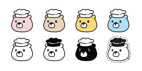 Fototapeta premium Bear polar icon vector chef hat face head cooking bakery baked food cartoon character teddy pet logo symbol illustration clip art isolated