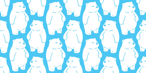 bear seamless pattern polar bear vector cartoon doodle fat teddy gift wrapping paper tile background repeat wallpaper scarf isolated illustration blue design