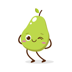 Cute Smiling Green Avocado Character. Kawaii Green Fruit Mascot Style Vector. Cute vector character set in various action emotions. Collection symbols isolated on a white background