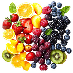 Luminous Vibrant Medley III Creative Assembly of Ass with Fruit and Berries Isolated on Transparent Background