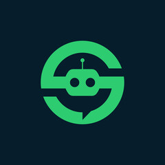 Modern Green Robot Head in a Chatbot S Circle Logo