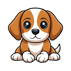 Adorable Cartoon Beagle Puppy Illustration with Big Eyes and Floppy Ears Sitting
