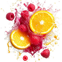 Modern Refreshing Pop Art Fusion of Raspberry and Oranges Isolated on Transparent Background