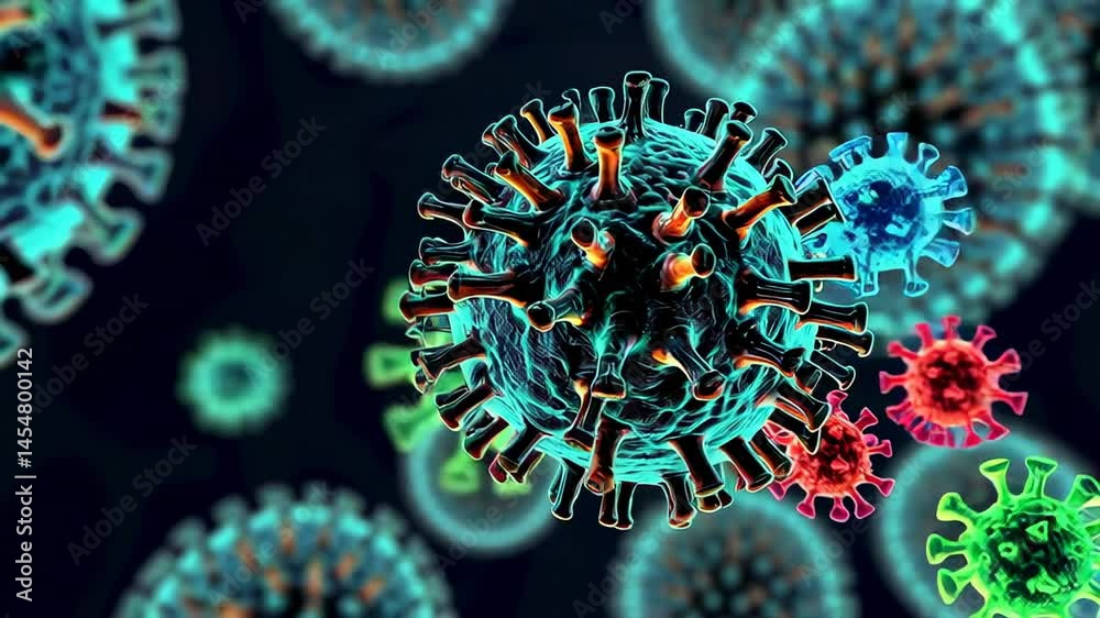 Aufkleber Vibrant 3d render of various viruses showcasing the dynamic interaction between different viral particles, depicting concepts of vaccination and immunity