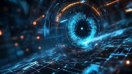 Obraz premium A digital eye scanning the network for suspicious activity