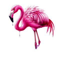 A Pink Flamingo Dipping Its Beak Into Water Isolated on Transparent Background