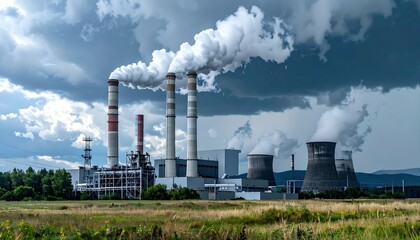 Industrial Power Plant Under Dramatic Cloudy Sky with Emissions
